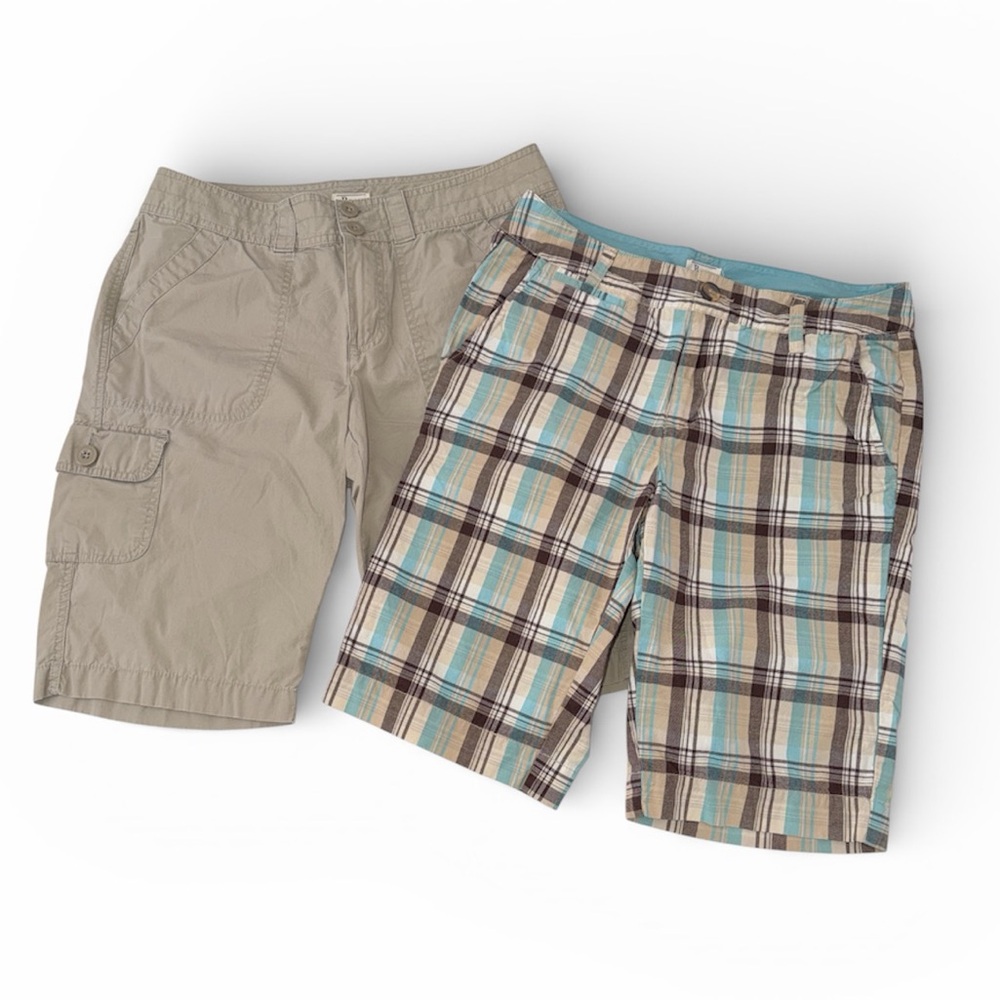 Vintage Bass Cotton Shorts beige cargo & Plaid 9.5 inseam Preppy Summer Size 6